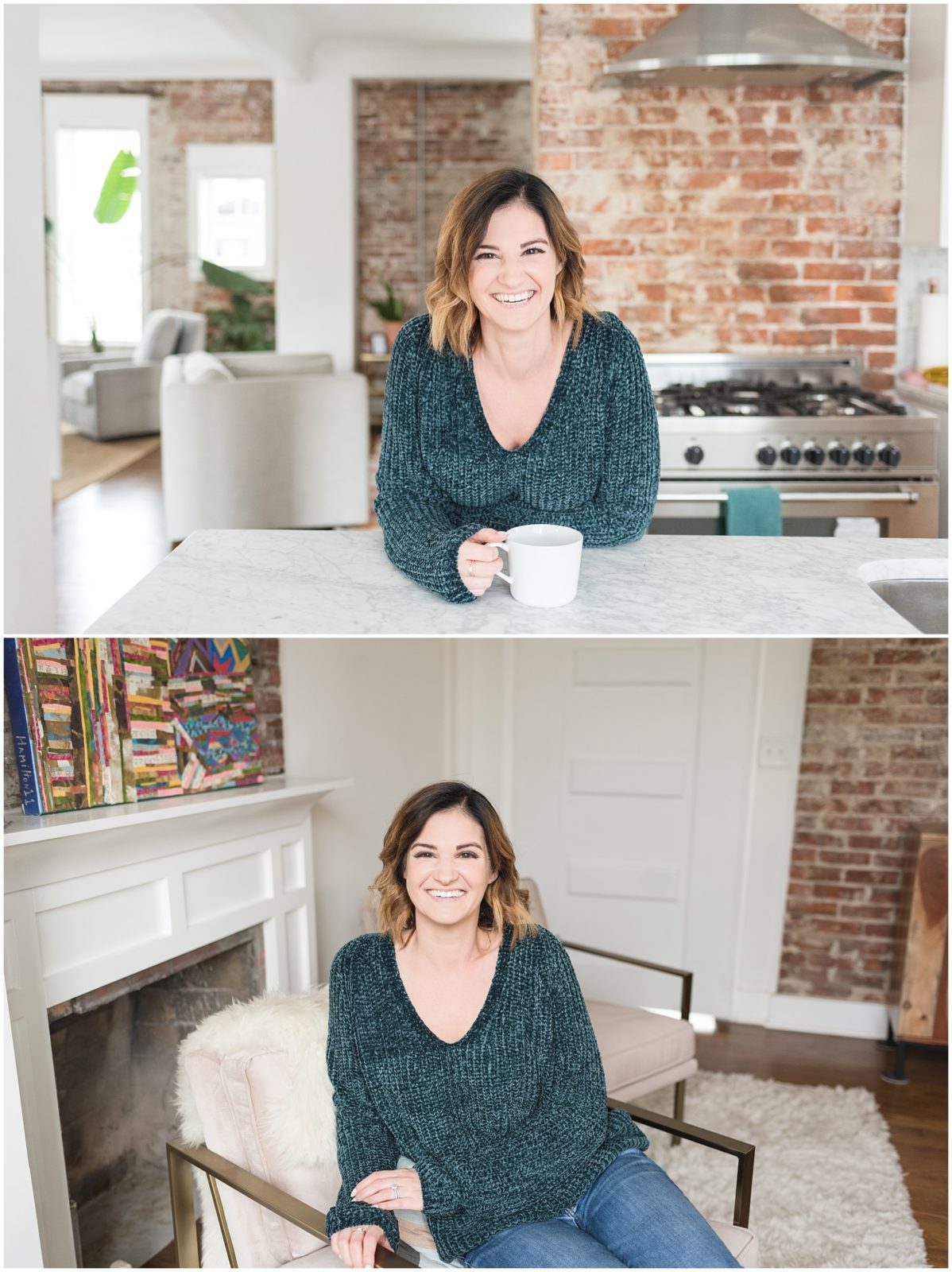 Female business owner in Nashville airbnb for brand photos.