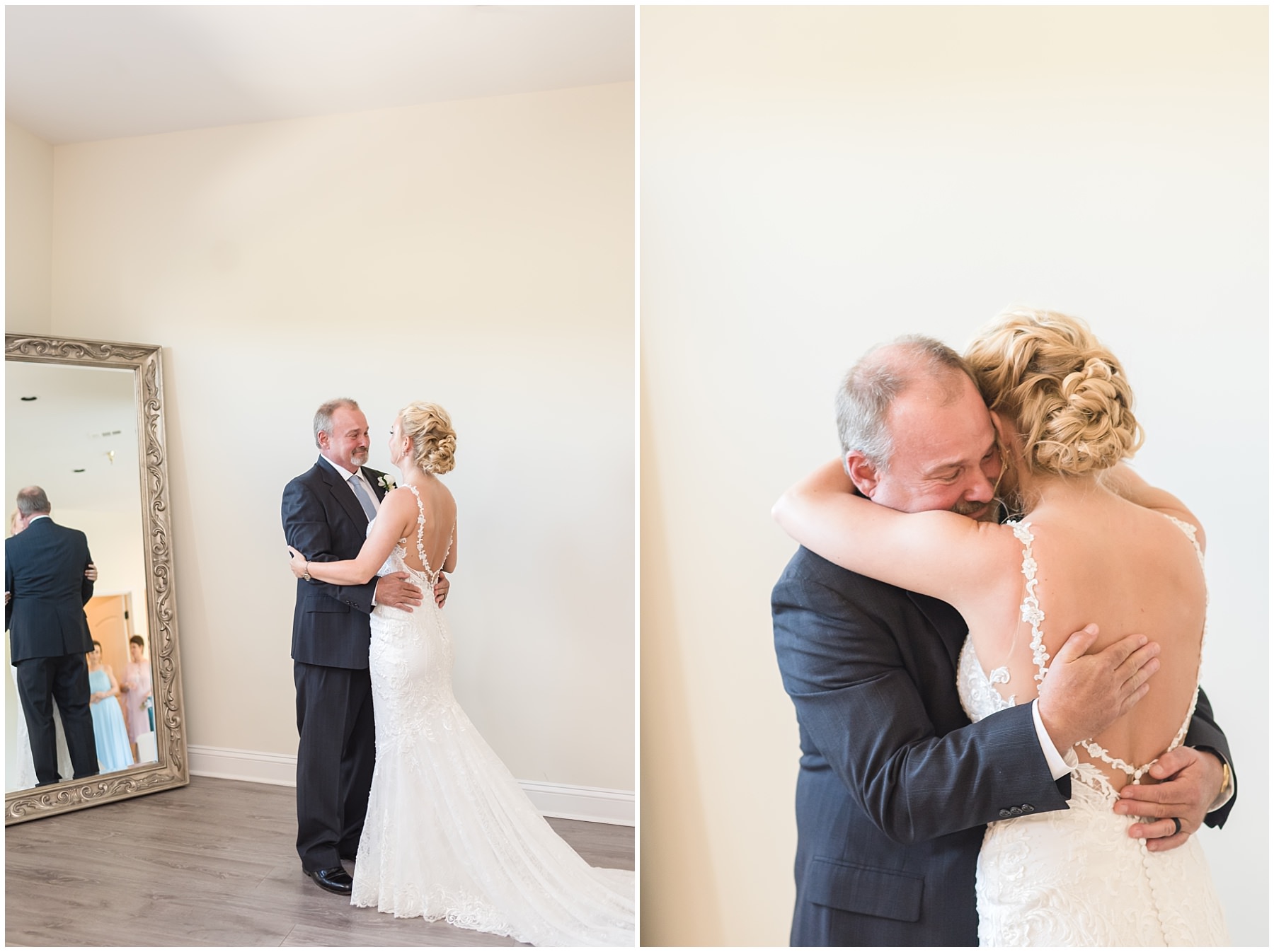 Bride's first look with her dad on her wedding day at Tucker's Gap Event Center