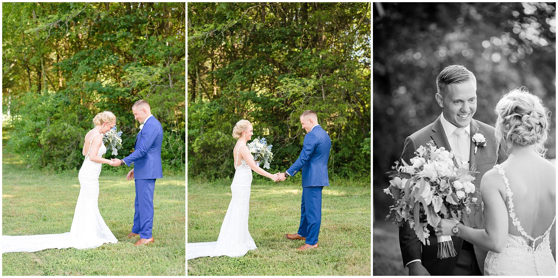 Nashville bride and groom's first look during their wedding day at Tucker's Gap Event Center