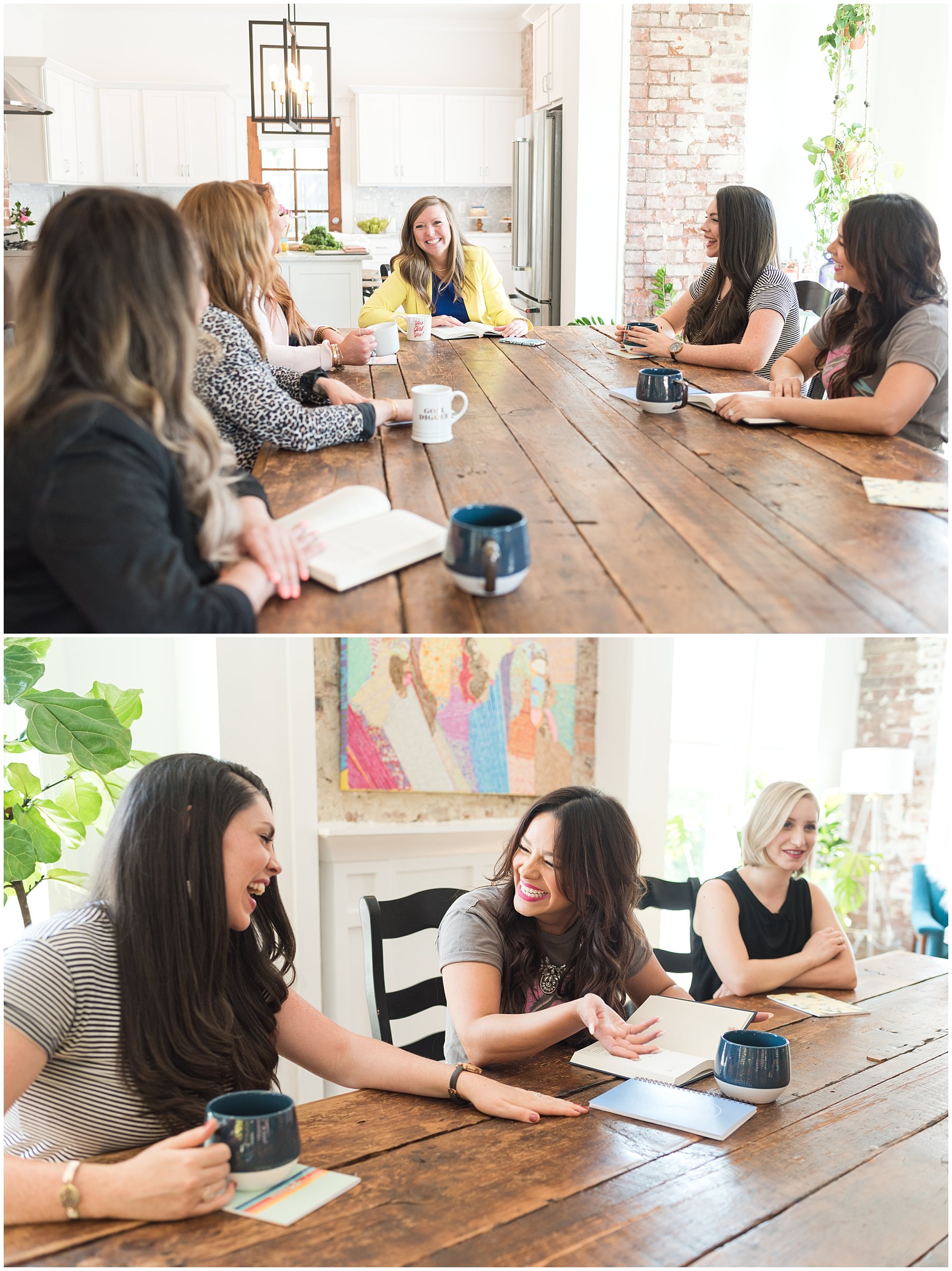 Pictures of a group of women business owners at a table for a retreat