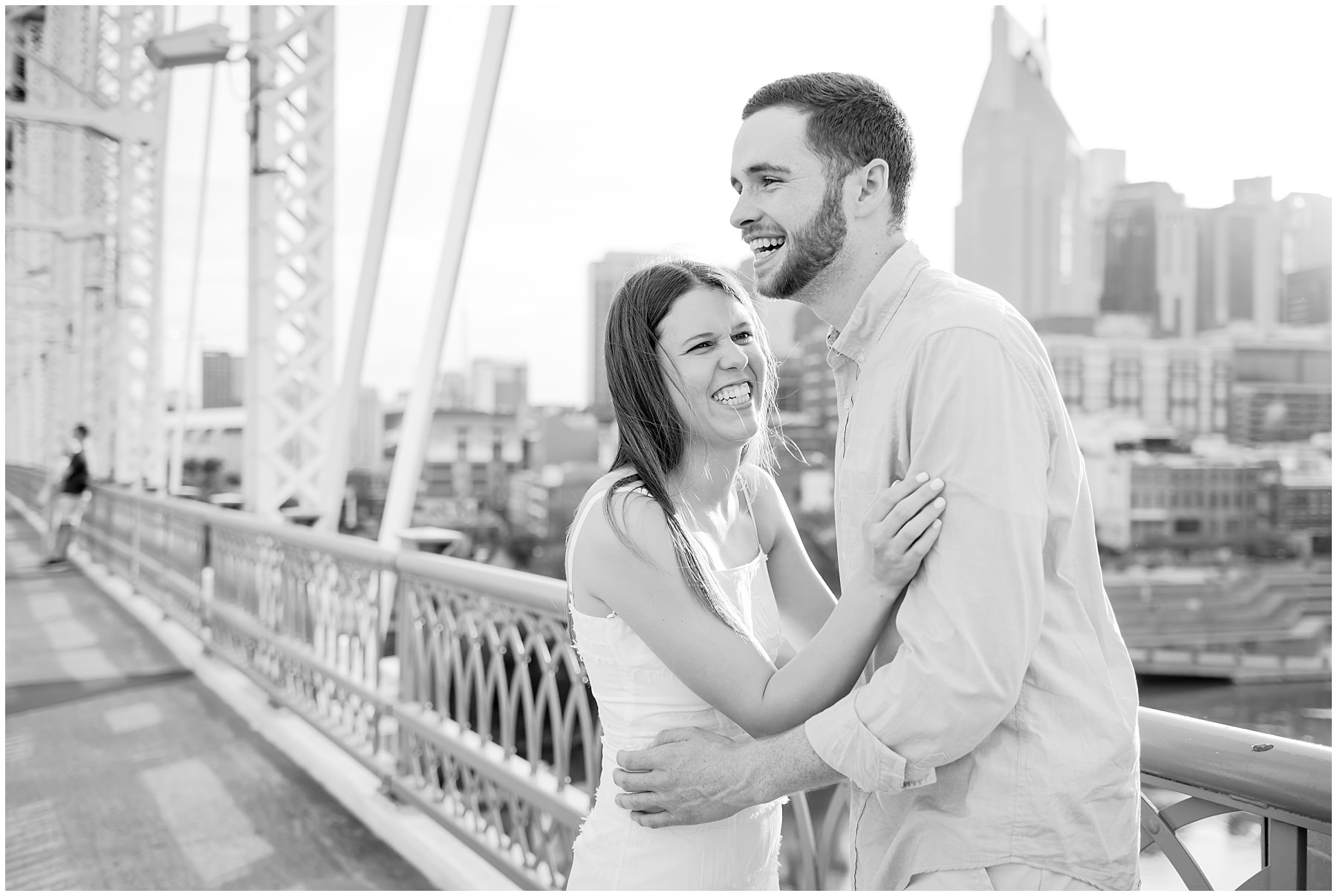 Black and white picture of Nashville couple from their engagement photoshoot
