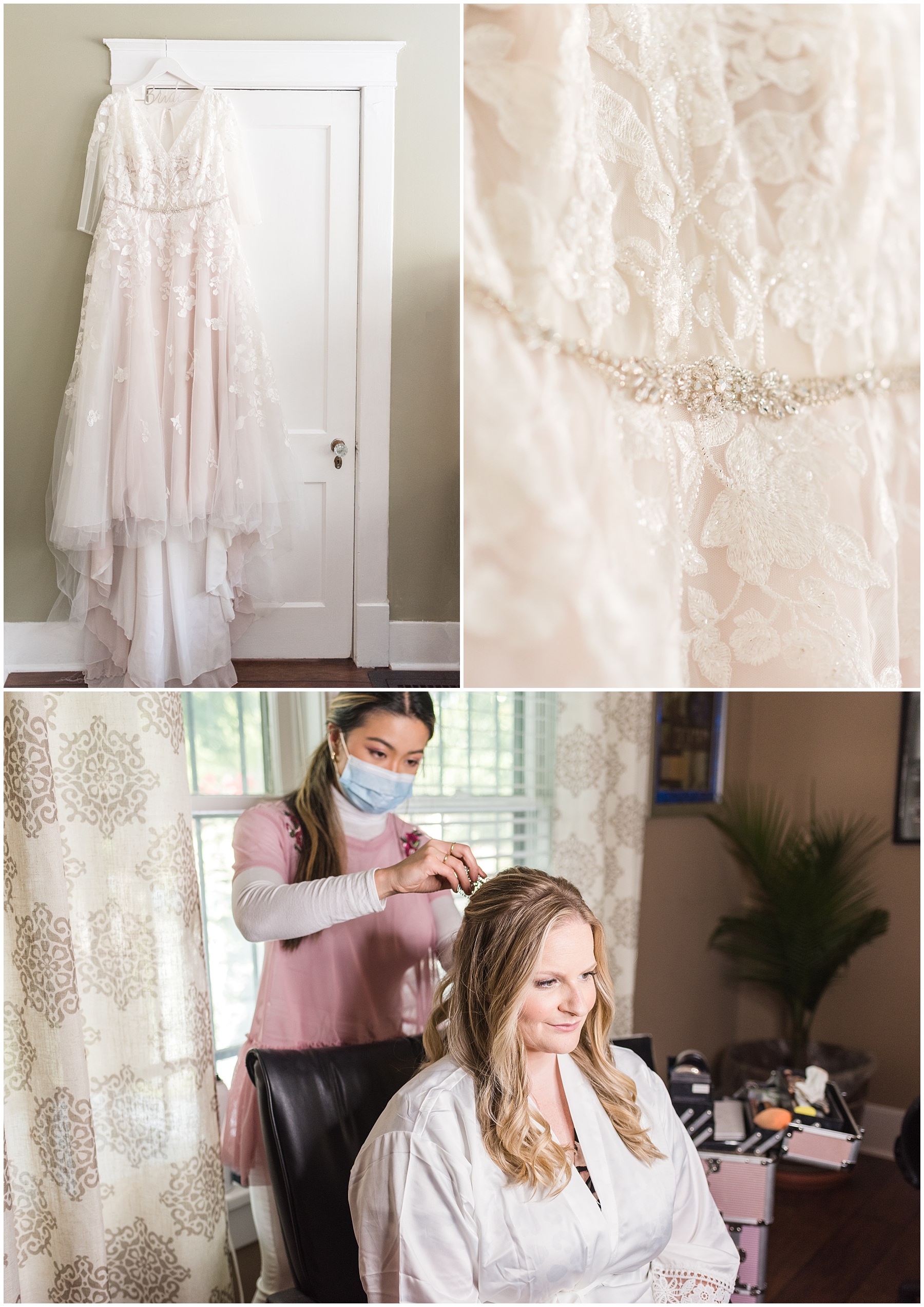 Nashville wedding photos of bride getting ready at Airbnb.