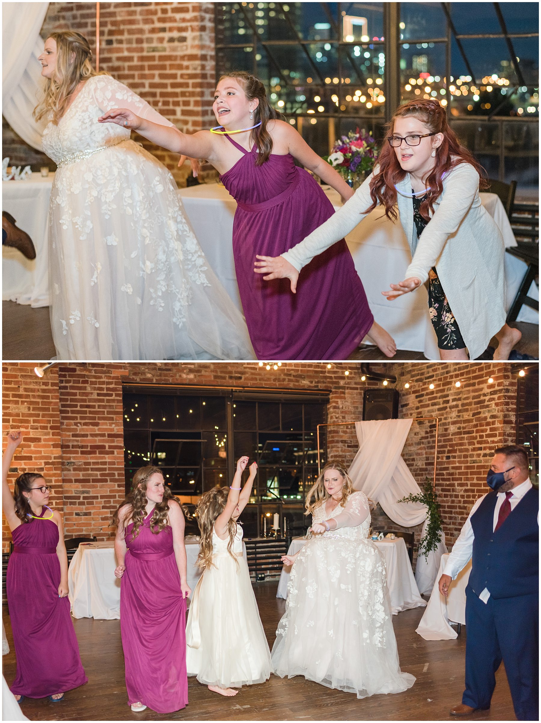 Dancing wedding reception photos at Marathon Village.