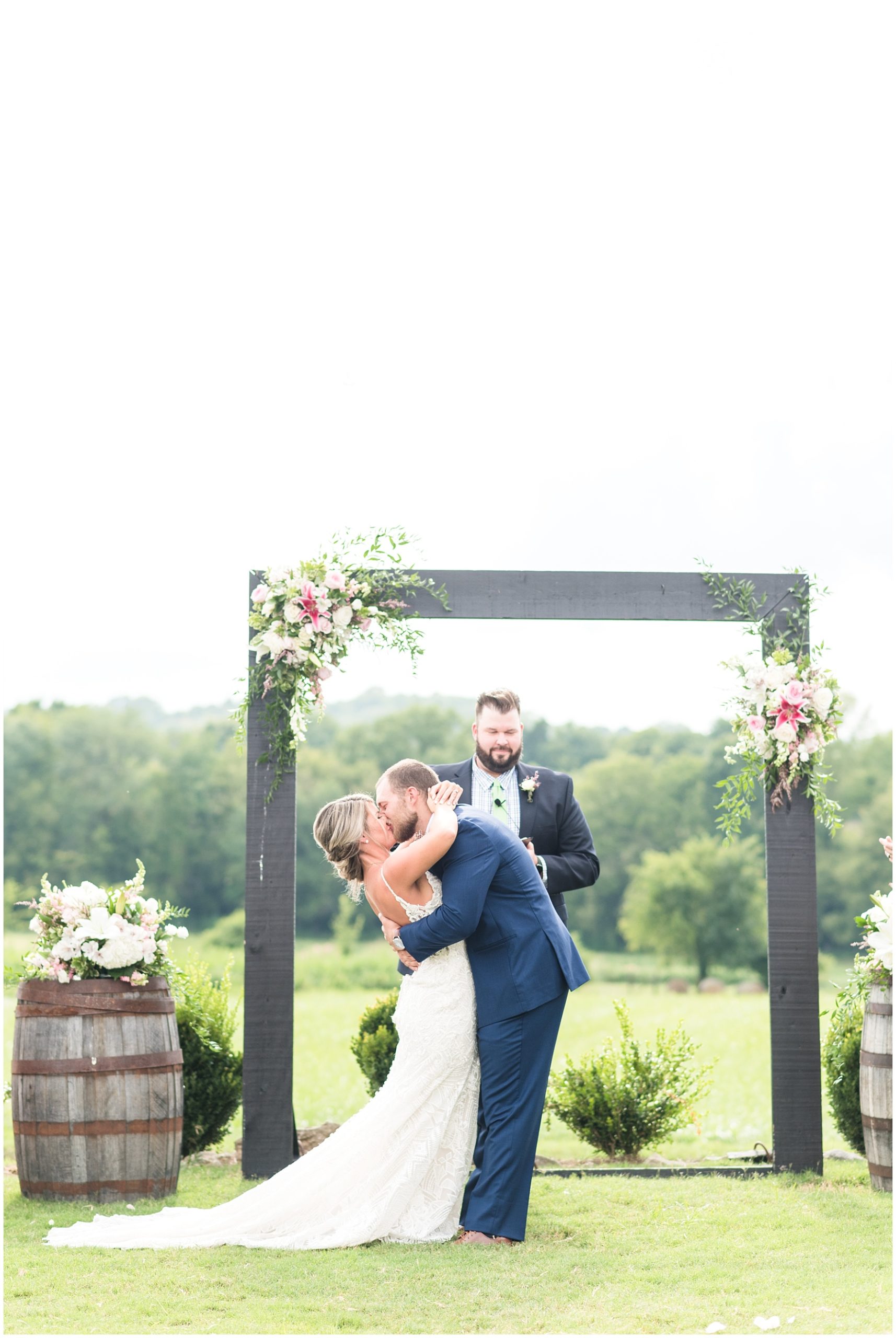 First kiss at wedding at Allenbrooke Farms in Spring Hill